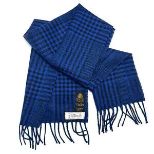 B. Altman & Co Vintage Men's Wool Scarf Blue Black Glen Check West Germany made